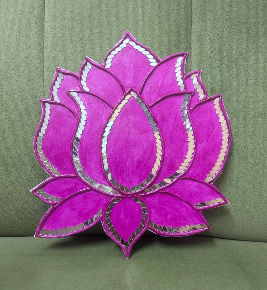 Custom pink lotus mirror handcrafted lippan with mould clay on MDF board for ethnic home decor